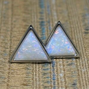 Triangular Cut Australian Multifired Lambina Opal Earrings